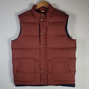 Lands End Men Down Feather Puffer Vest Jacket Size L Snap Pocket Outdoor Quilted